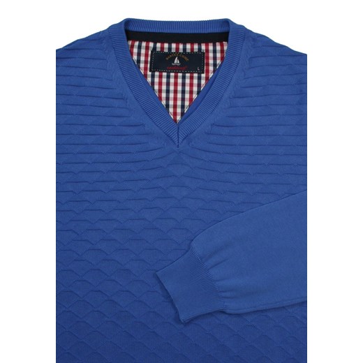 Sweter Chabrowy w Serek, Bawełniany, Tłoczony Wzór, V-neck, Męski -BARTEX Bartex L JegoSzafa.pl
