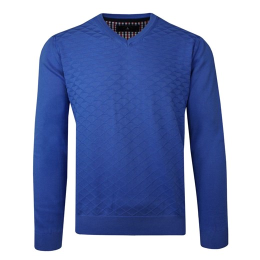 Sweter Chabrowy w Serek, Bawełniany, Tłoczony Wzór, V-neck, Męski -BARTEX Bartex XXL JegoSzafa.pl