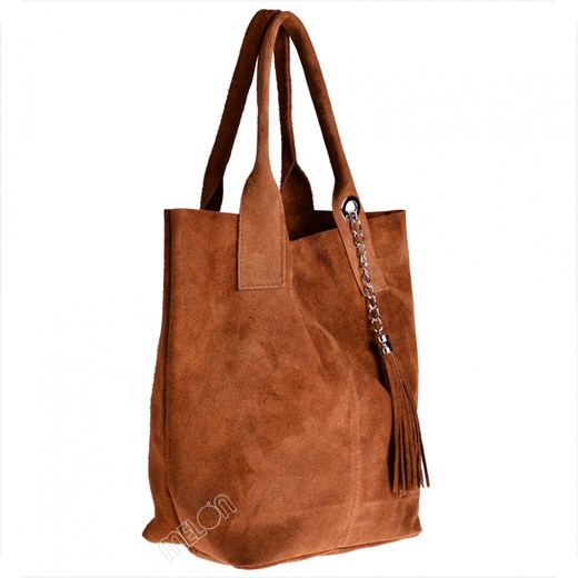 Torba worek zamszowa camel z podszewką i zamkiem ze sklepu melon.pl w kategorii Torby Shopper bag - zdjęcie 133010721