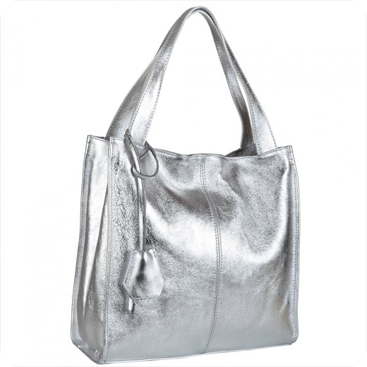 Duża torebka włoska shopper bag srebrna metaliczna skóra naturalna ze sklepu melon.pl w kategorii Torby Shopper bag - zdjęcie 133013334