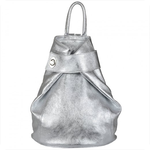 Zgrabny plecak skórzany damski srebrny metaliczny vera pelle ze sklepu melon.pl w kategorii Plecaki - zdjęcie 133013842
