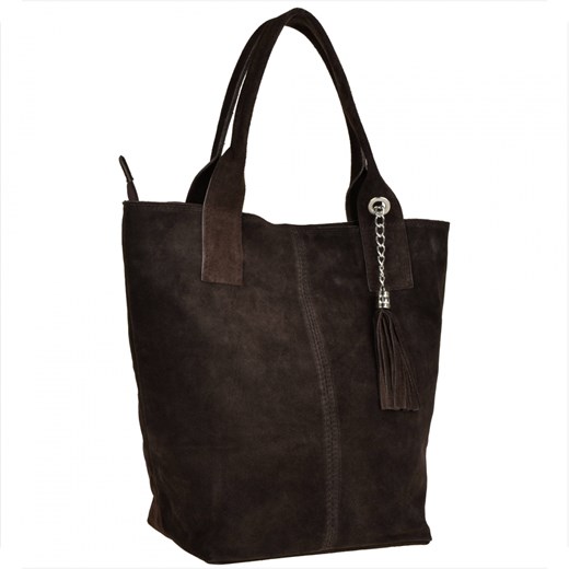 Torba worek zamszowa z podszewką i zamkiem brąz czekolada ze sklepu melon.pl w kategorii Torby Shopper bag - zdjęcie 133014921