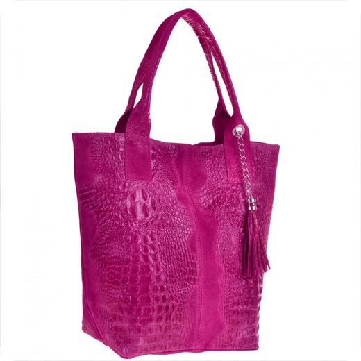 Torebka worek fuksja z miękkiej skóry bardzo lekka xl/krokodylek/ ze sklepu melon.pl w kategorii Torby Shopper bag - zdjęcie 133016953