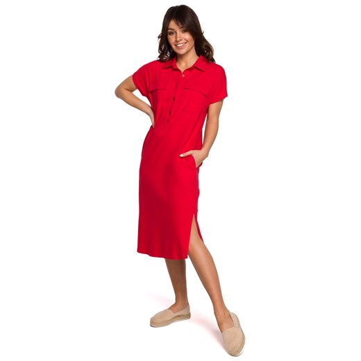 B222 Sukienka safari z kołnierzykiem - czerwona ze sklepu Świat Bielizny w kategorii Sukienki - zdjęcie 133029562