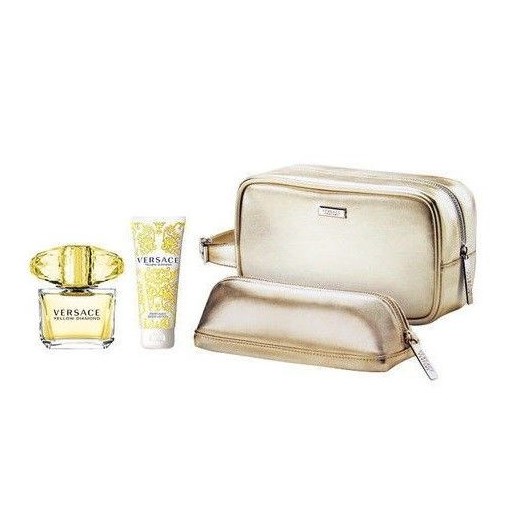 Versace Yellow Diamond W Zestaw perfum Edt 90ml + 100ml Balsam + Kosmetyczka e-glamour bezowy Kosmetyczki