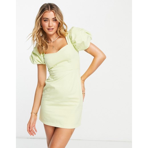 ASOS DESIGN – Żółta sukienka denimowa z bufiastymi rękawami-Zielony 40 Asos Poland