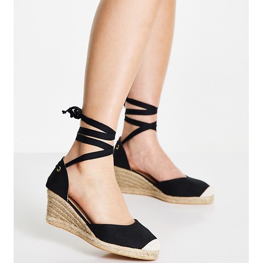 London Rebel Wide Fit – Czarne espadryle na koturnach z wiązaniem na London Rebel 36 Asos Poland wyprzedaż