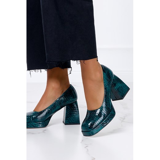 Czółenka Casu bez zapięcia z kwadratowym noskiem eleganckie na wysokim obcasie na platformie 