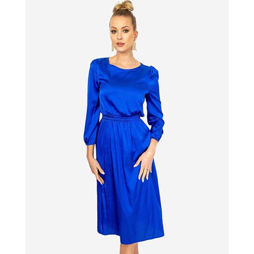 Kobaltowa sukienka midi z gumą w pasie - Odzież Royalfashion.pl M - 38 royalfashion.pl