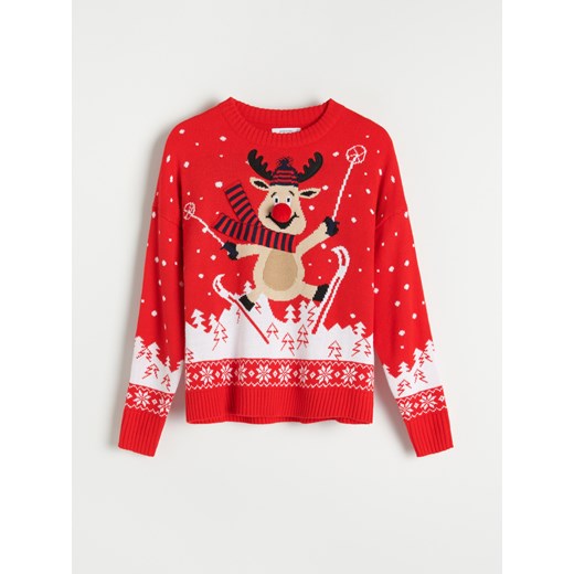 Reserved - Sweter ze świątecznym motywem - Czerwony Reserved M okazja Reserved