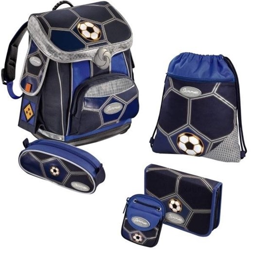 Tornister - zestaw 5-cio częściowy do szkoły PREMIUM Piłka Nożna - Soccer Sammies by Samsonite - niebieski lux4u-pl granatowy do pisania