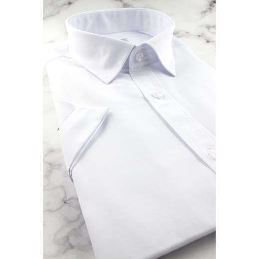 Koszula Męska Elegancka Wizytowa do garnituru gładka biała z krótkim rękawem w Viadi Polo S ŚWIAT KOSZUL