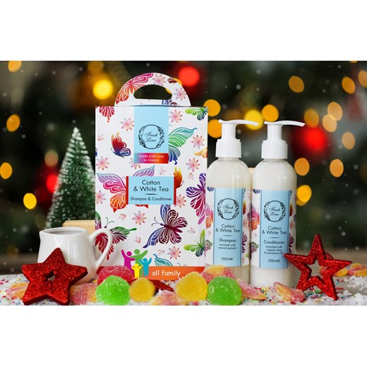 Cotton&White Tea - Świąteczny zestaw do pielęgnacji włosów szampon + odżywka Glow Up Shop 