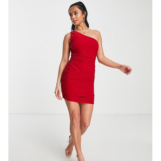 Missguided Petite – Czarna przylegająca sukienka na jedno ramię-Czerwony 32 Asos Poland