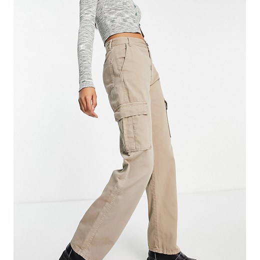 Stradivarius – STR Tall – Szarobeżowe bojówki z prostymi nogawkami-Neutralnie 44 Asos Poland