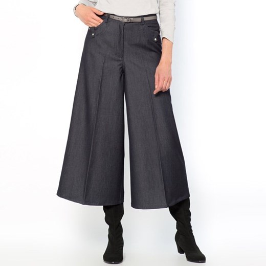 Spódnico-spodnie z serży z dodatkiem streczu la-redoute-pl szary elastan