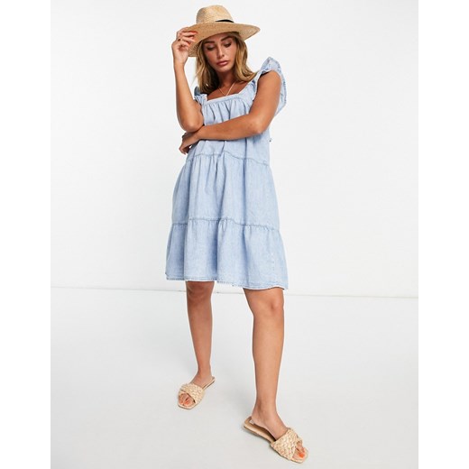 Mango – Luźna jeansowa sukienka w niebieskim kolorze Mango L okazja Asos Poland