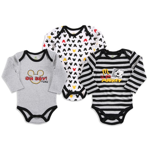 Cool Club, Body chłopięce z długim rękawem 3-pack, Myszka Miki i Przyjaciele, rozmiar 74 - Wyprzedaż - ubrania i buty nawet do -50% taniej! smyk-com bialy Body