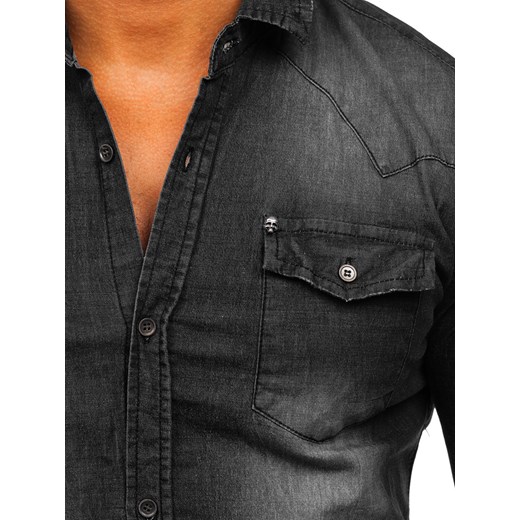 Czarna koszula męska jeansowa z długim rękawem Denley MC704N M okazyjna cena Denley