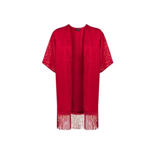 Red Fringed Hem Longline Kimono newlook czerwony kimono