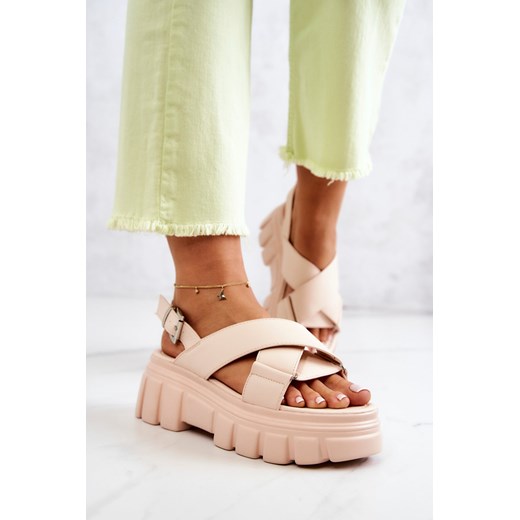 Sandały Skórzane Masywna Platforma Jasny Beż Betti 38 ZAZOO Dominika Moś