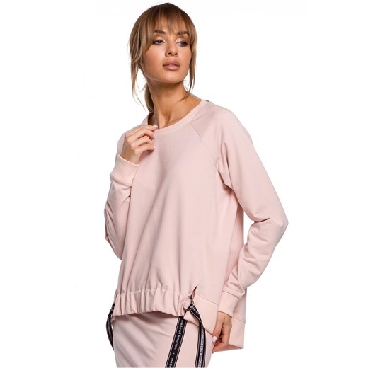Bluza damska bez kaptura z asymetrycznym dołem i lampasami różowa XXL Sukienki.shop
