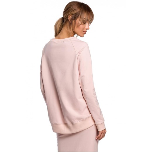 Bluza damska bez kaptura z asymetrycznym dołem i lampasami różowa XL Sukienki.shop