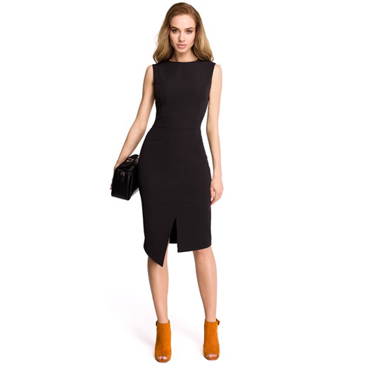 Elegancka sukienka ołówkowa midi dopasowana bez rękawów czarna Stylove S promocyjna cena Sukienki.shop