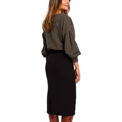 Spódnica ołówkowa midi z szerokim pasem w talii dopasowana czarna Stylove M Sukienki.shop