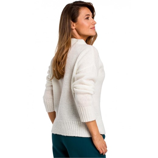 Sweter damski wełniany ciepły krótki z okrągłym dekoltem ecru kremowy Stylove S/M Sukienki.shop