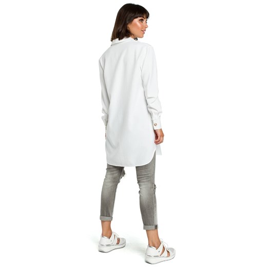 Długa koszula damska tunika oversize z kołnierzykiem biała Be XXL/3XL Sukienki.shop
