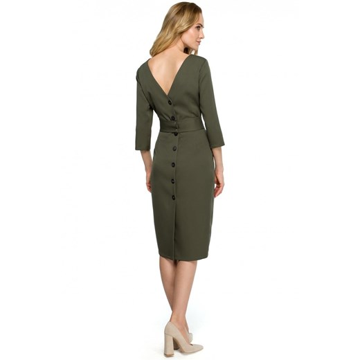 Elegancka sukienka ołówkowa midi z dekoltem V na plecach zielona Stylove XXL Sukienki.shop