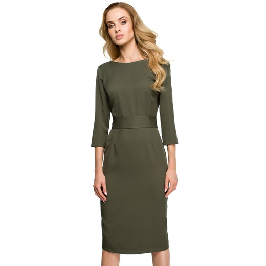 Elegancka sukienka ołówkowa midi z dekoltem V na plecach zielona Stylove S Sukienki.shop