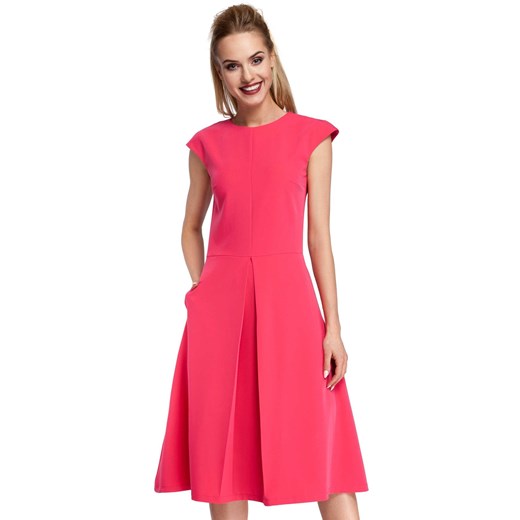 Elegancka sukienka trapezowa z kontrafałdą wizytowa różowa XL okazyjna cena Sukienki.shop