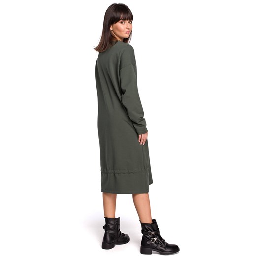 Bawełniana długa sukienka dresowa oversize zielona Be L/XL wyprzedaż Sukienki.shop