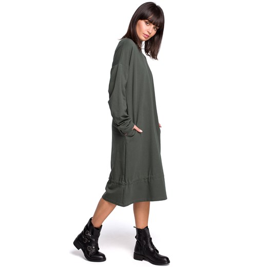 Bawełniana długa sukienka dresowa oversize zielona Be L/XL Sukienki.shop wyprzedaż