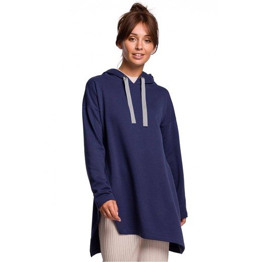 Hoodie długa bluza damska oversize z kapturem asymetryczna niebieska Be S/M Sukienki.shop