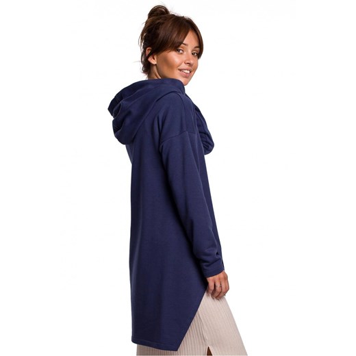 Hoodie długa bluza damska oversize z kapturem asymetryczna niebieska Be L/XL Sukienki.shop