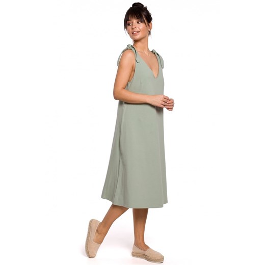 Bawełniana trapezowa sukienka oversize na ramiączkach na lato zielona Be XL Sukienki.shop