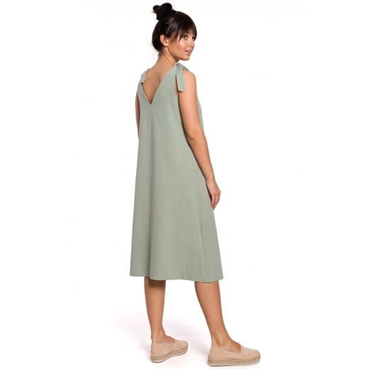 Bawełniana trapezowa sukienka oversize na ramiączkach na lato zielona Be XL Sukienki.shop