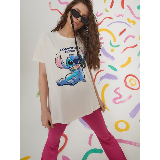 Sinsay - Koszulka bawełniana Lilo i Stich - Kremowy Sinsay XS Sinsay