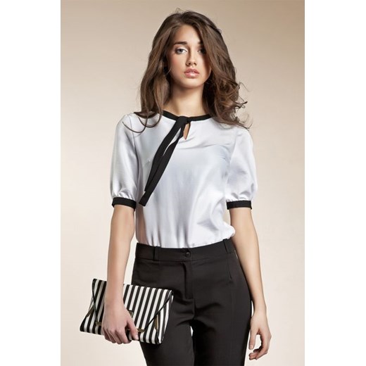Subtelna bluzeczka z wstążką - biały trendsetterka-com brazowy bluzka