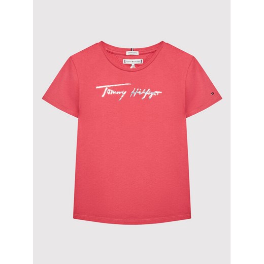 T-Shirt Script Print KG0KG06301 M Różowy Regular Fit Tommy Hilfiger 6Y MODIVO