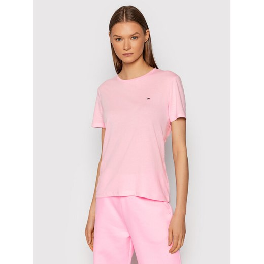 T-Shirt Soft Jersey DW0DW06901 Różowy Regular Fit Tommy Jeans XS okazyjna cena MODIVO
