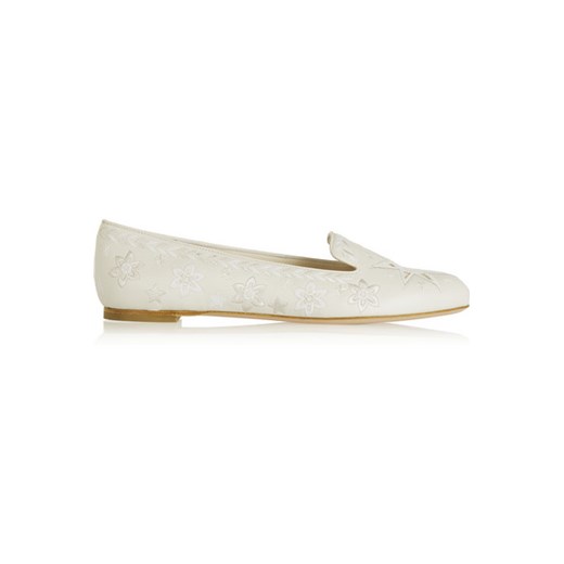 Sun and Moon embroidered leather slippers net-a-porter bezowy skórzane