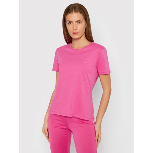 T-Shirt Soft Jersey DW0DW06901 Różowy Regular Fit Tommy Jeans XS promocja MODIVO