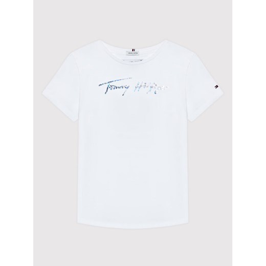 T-Shirt Script Print KG0KG06301 D Biały Regular Fit Tommy Hilfiger 10Y MODIVO