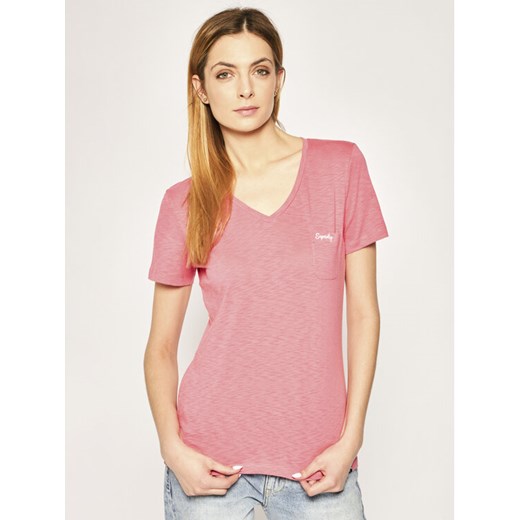 T-Shirt Essential Vee Tee W6010136A Różowy Regular Fit Superdry 12 okazyjna cena MODIVO