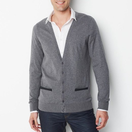 Dwubarwny rozpinany sweter z bawełny i kaszmiru la-redoute-pl szary guziki