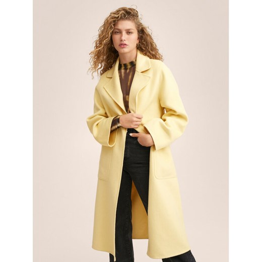 Płaszcz wełniany Batin 27072518 Żółty Oversize Mango S MODIVO